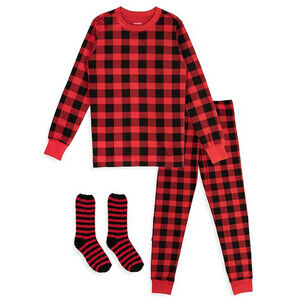 PL Sleep By Petit Lem Boy's 3-Piece Pyjama Set Buffalo Plaid Christmas Size 6